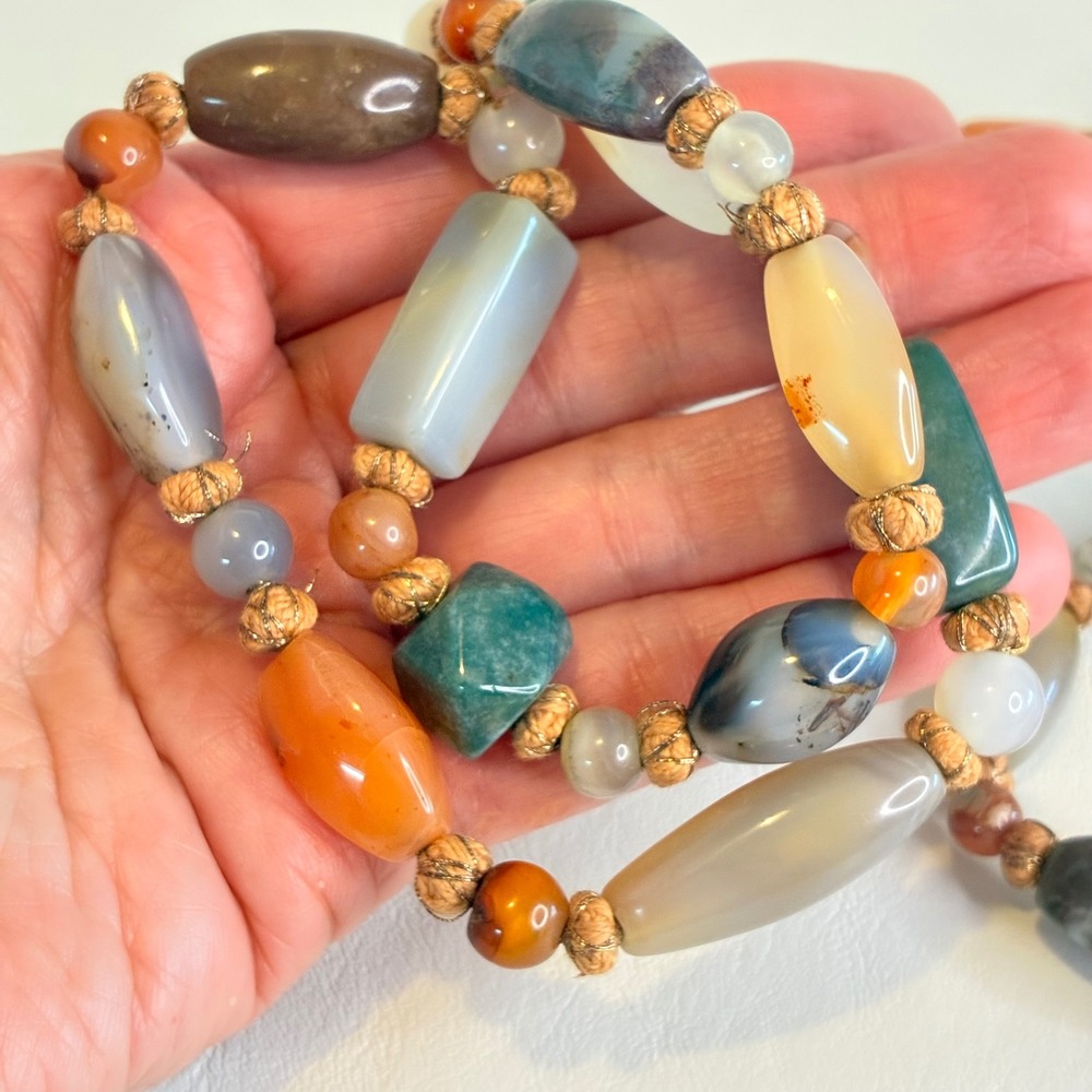 Vintage Necklace Hand Knotted Mixed Gemstone Agate Carnelian Long Strand 50" - Picture 6 of 13
